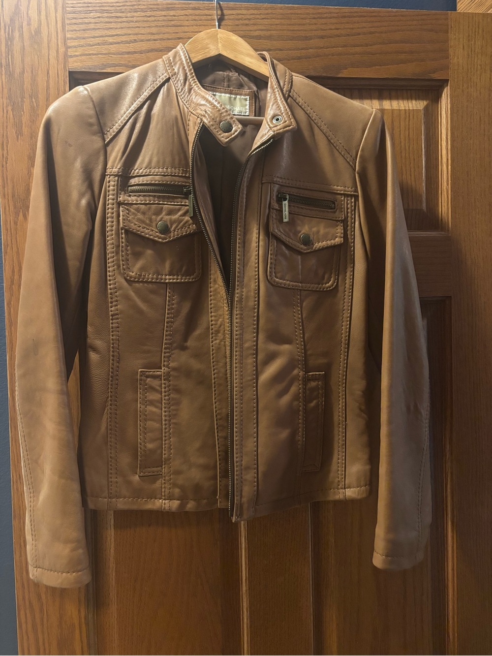 Women’s Michael Kors Tan Leather Bomber Jacket